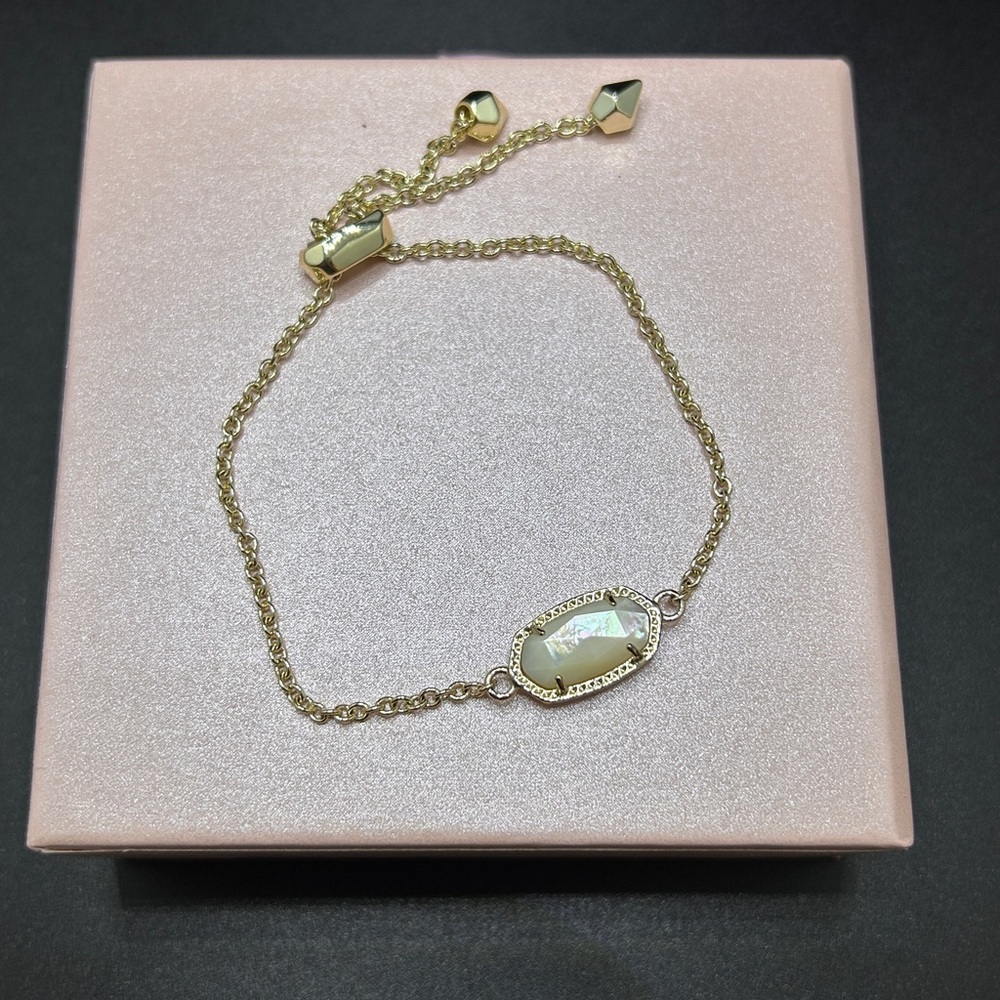 Kendra Scott Gold Tone Pink Stone Adjustable Bracelet Dainty Chain Bracelet